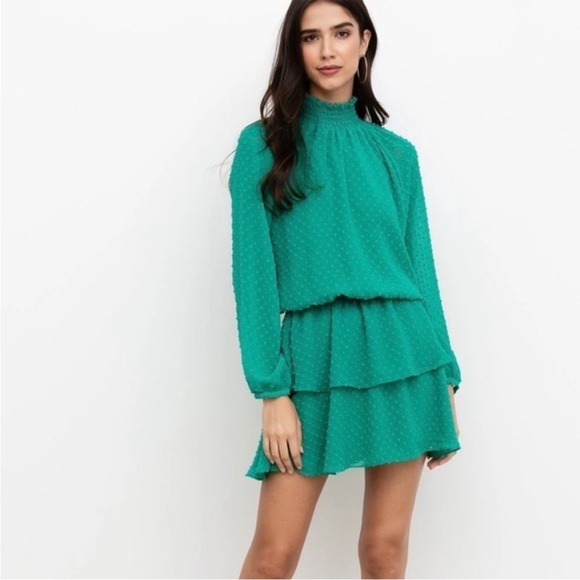 Yumi Kim Class Act Dress in Green Jewel Emerald Swiss Dot Sz L - Picture 3 of 15